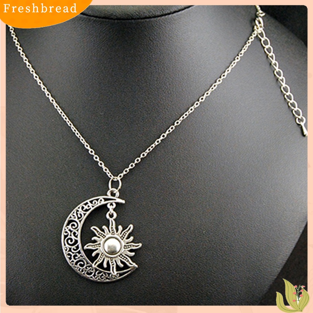 [Fresh] Kalung Rantai Bahan Alloy Vintage Motif Bulan Matahari untuk Unisex