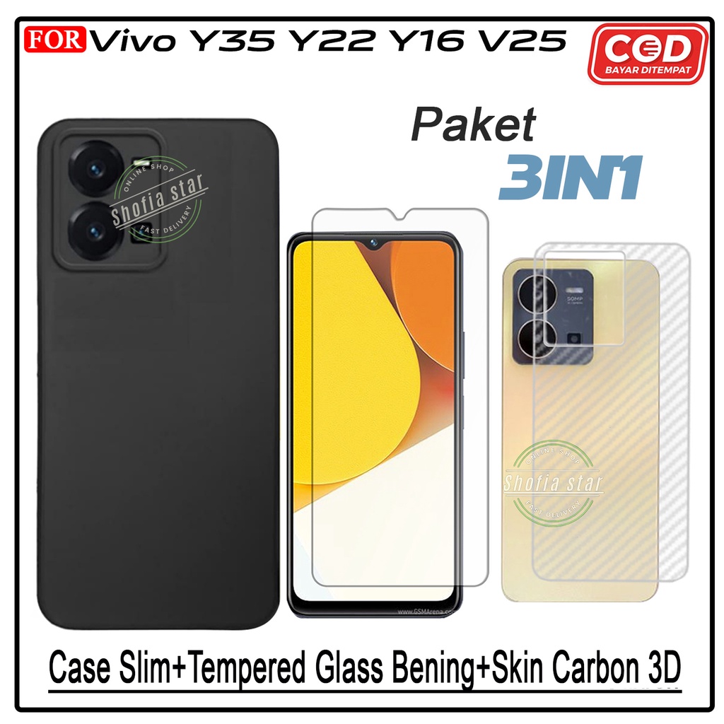 PAKET 3IN1 Case Vivo Y35 Y22 Y16 V25 Softcase Slim Matte Protect Casing