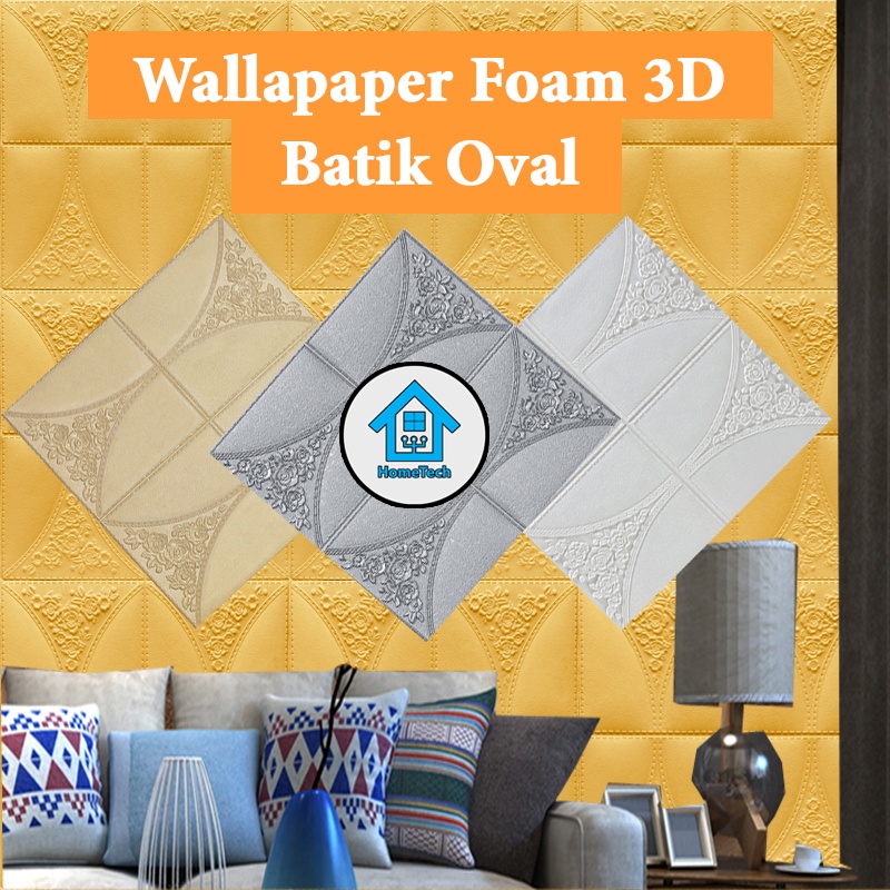 HT Wall paper Foam 3D Bata Motif Batik Oval WallPaper Sticker Dinding Premium