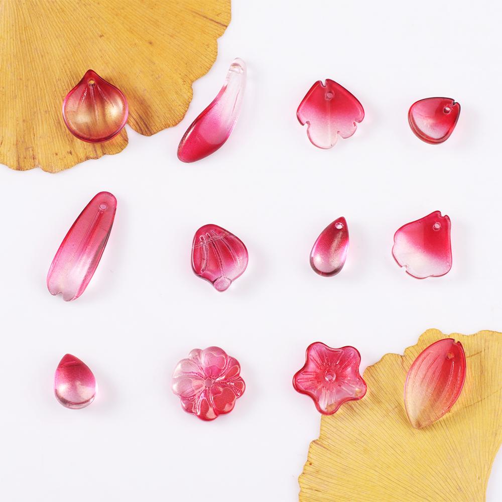 Hot Sale New Gradient Style 10Pcs/Lot Mix Size/Color Glass Petals Beads Pendant for Jewelry Pendant Necklace DIY Findings