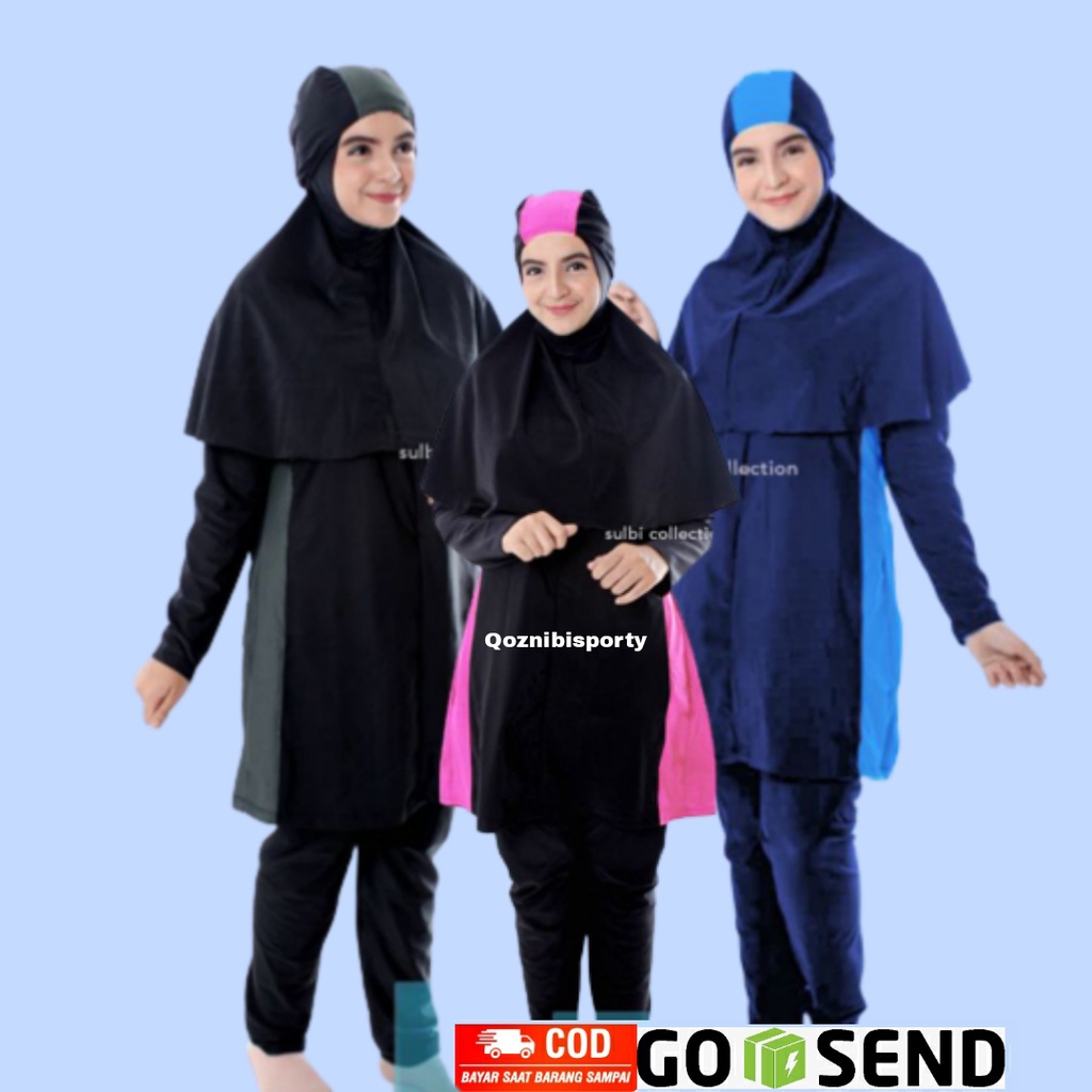 Baju Renang Perempuan Wanita Dewasa Muslim Muslimah Syari Polos Jumbo Spandex Nylon Ori Sulbi Zeela