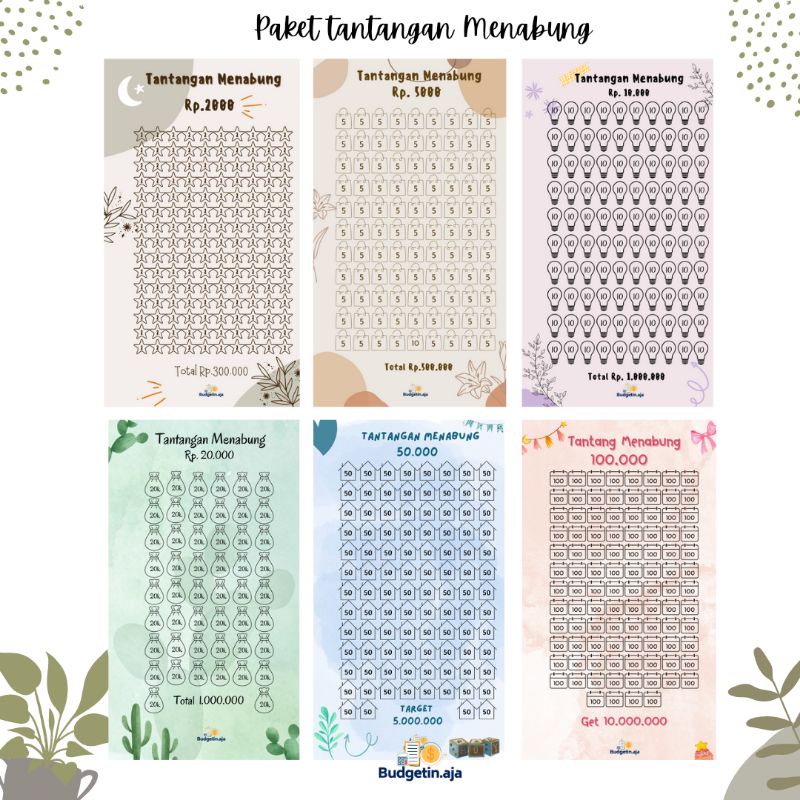 

Kertas Binder Saving Tantangan Menabung NOMINAL