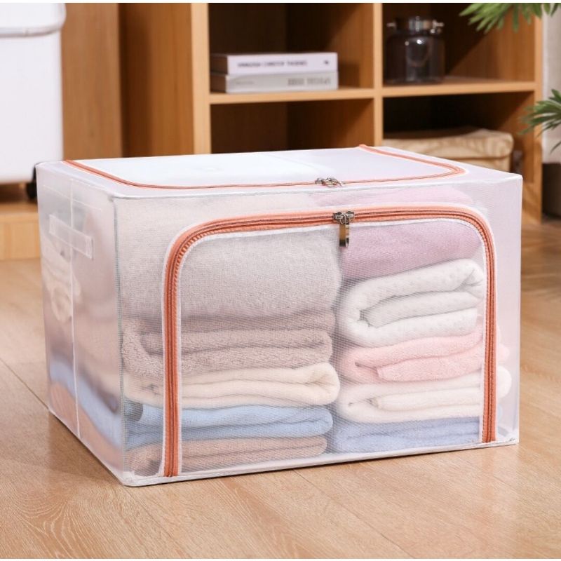 dc88 NEW STORAGE BOX 66L FRAME BAJA DOUBLE ZIPPER / Keranjang Penyimpanan Pakaian Bedcover