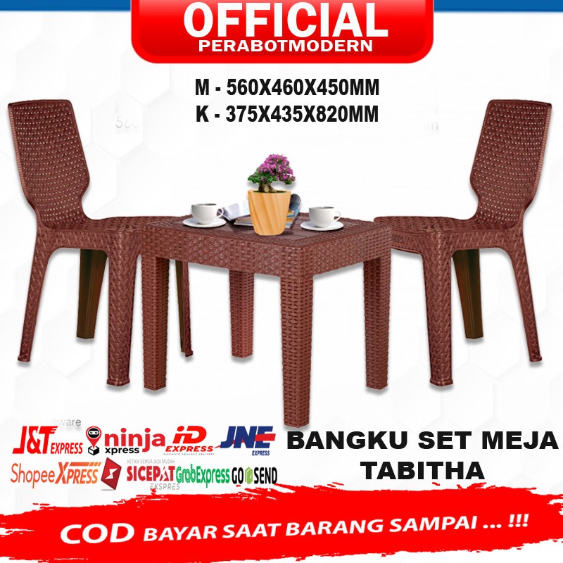 Tabitha Set Meja Kursi Sender Plastik / Meja Set Kursi Tabitha Motuf Rotan