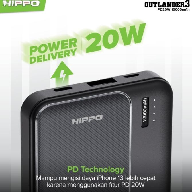 Hippo Power Bank Outlander 3 Pd 10.000 Mah Superfast Charging 20W garansi resmi HIPPO 1 TAHUN