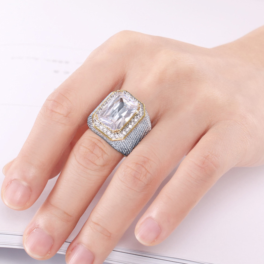 Cincin Baja Titanium Berlian Kristal Fashion Pria Wanita Perak Emas Rings