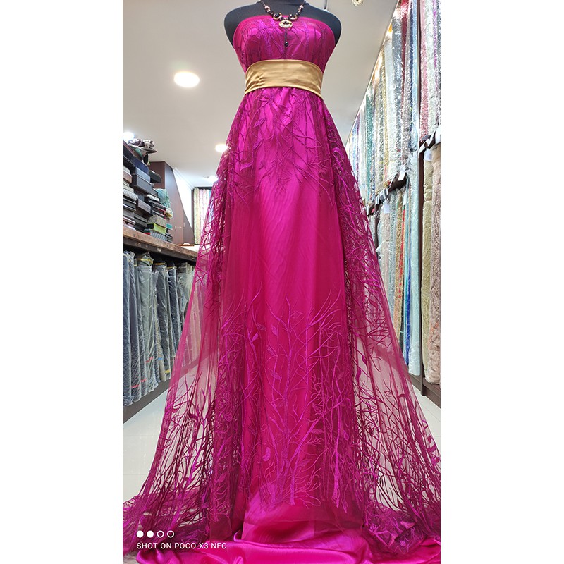 Kain Tile Lace Akar Bridesmaid FUSCHIA