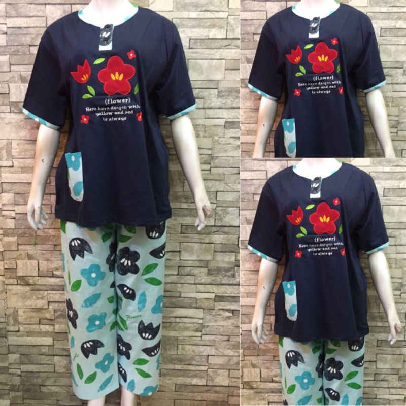 JUMBO CP DAILILAN  | BAJU TIDUR WANITA DEWASA | COD | PIYAMA-Flower Dongker