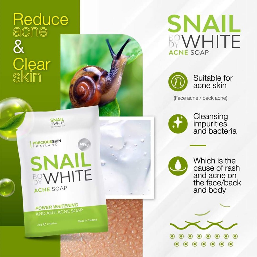 SNAIL BODY WHITE  ANTI ACNE COLLAGEN X10 SOAP /  SOAP SABUN / SABUN ACNE / SABUN PEMUTIH BADAN