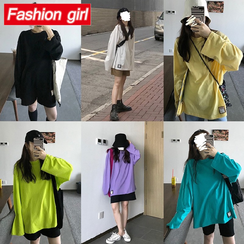  Kaos  T shirt Model  Longgar Lengan  Panjang  Untuk  Wanita 