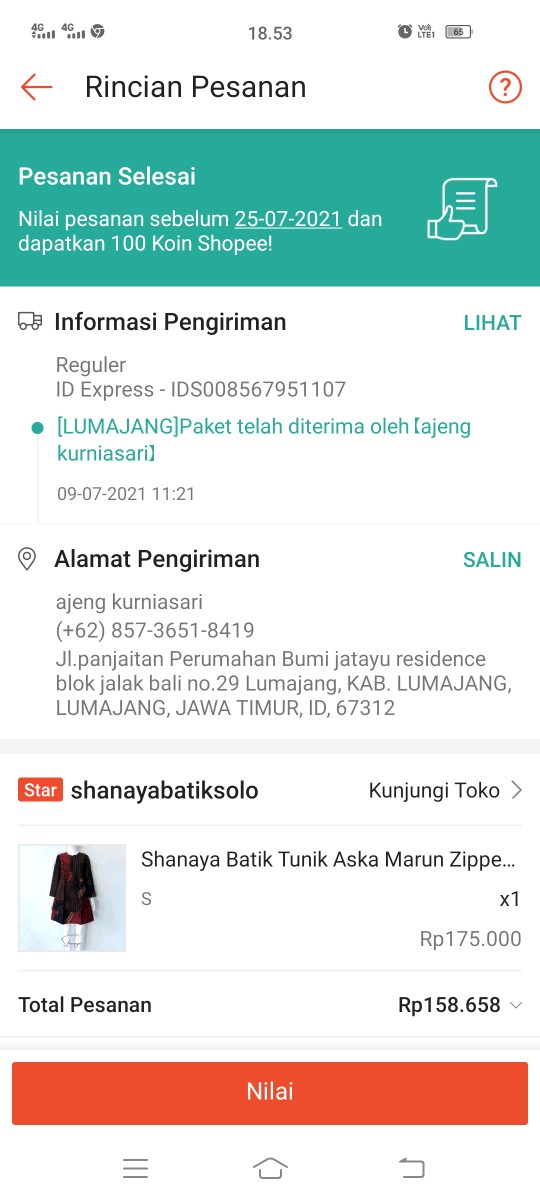 Shanaya Batik Tunik Aska Marun Zipper Depan Batik Resmi Klasik Cantik