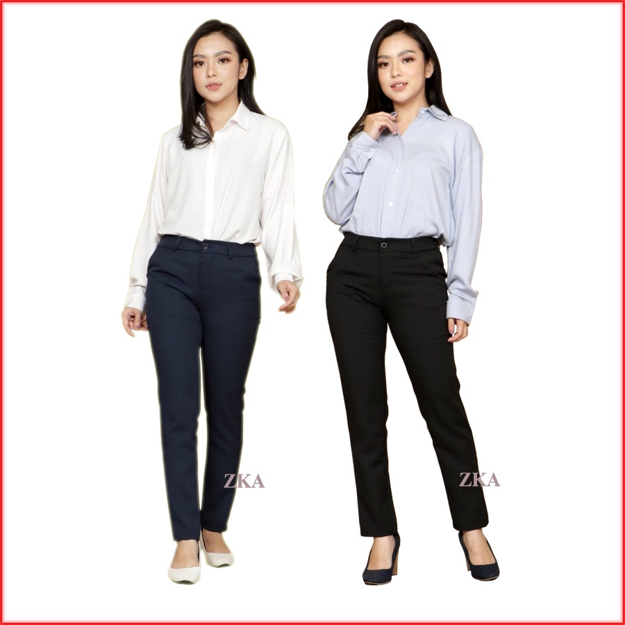 celana panjang pensil AU bahan kain hitam polos kerja kantor formal wanita atau cewek