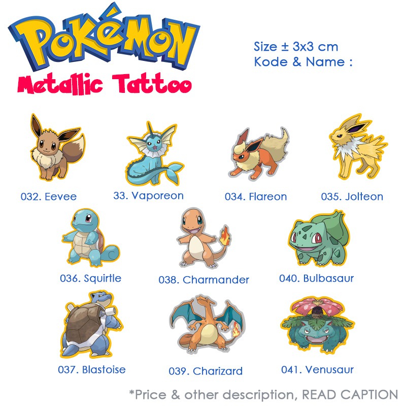 Temporary Tatto Lucu Gambar Pokemon, Temporary Tatto Bahan Kosmetik Tahan Lama