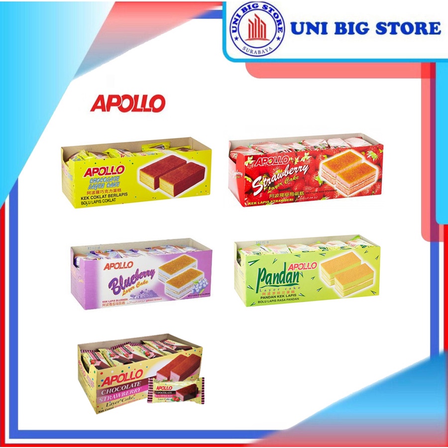 

Apollo Layer Cake Chocolate Pandan Blueberry Strawberry 24 Pcs x 18 g