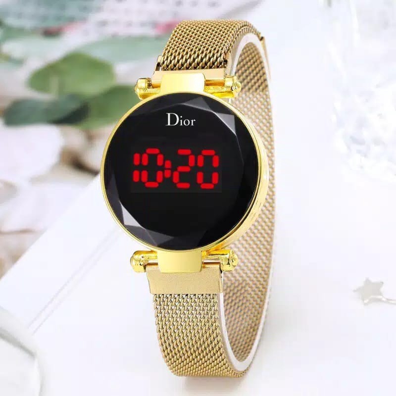 Jam Tangan Wanita Korea Sport LED Bulat Digital Strap Magnet