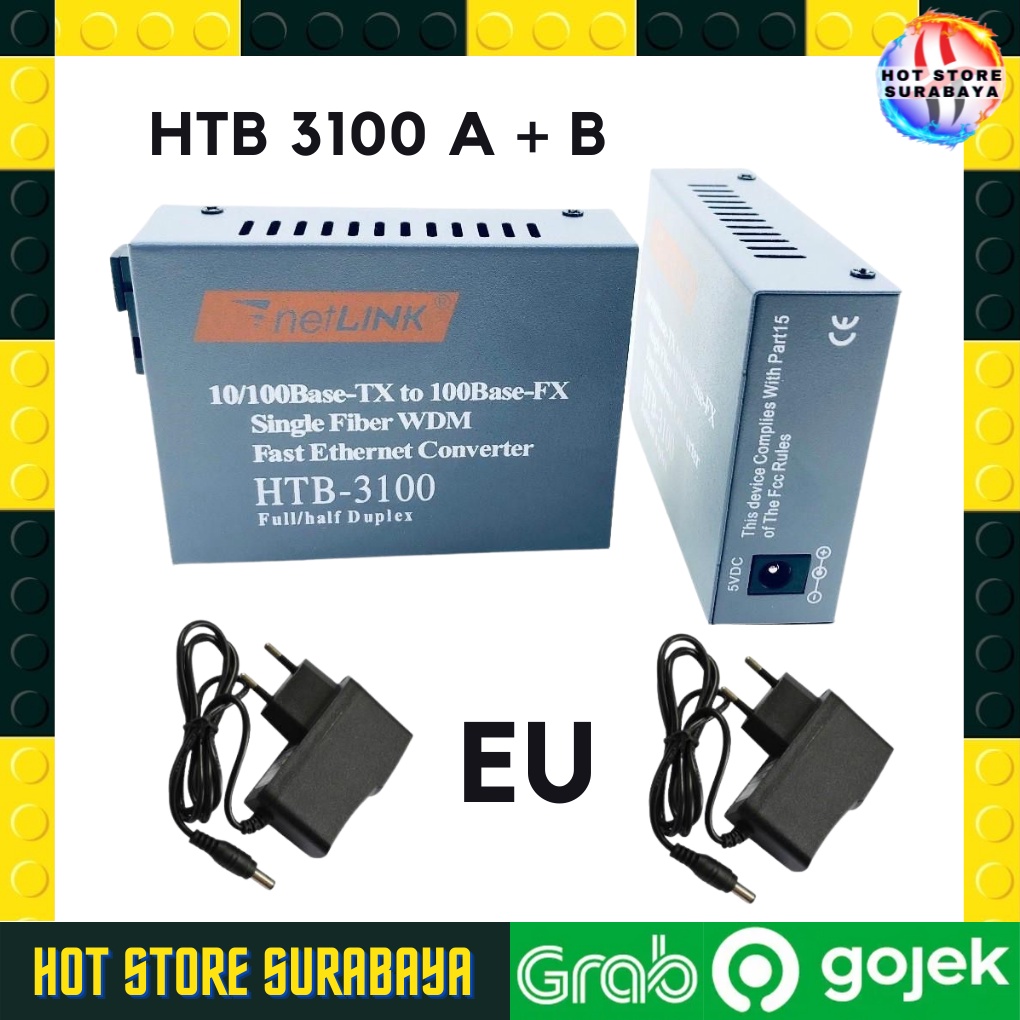 Media Converter FO HTB-3100 10-100 Mbps Single Core Fiber Optik PREMIUM ORIGINAL