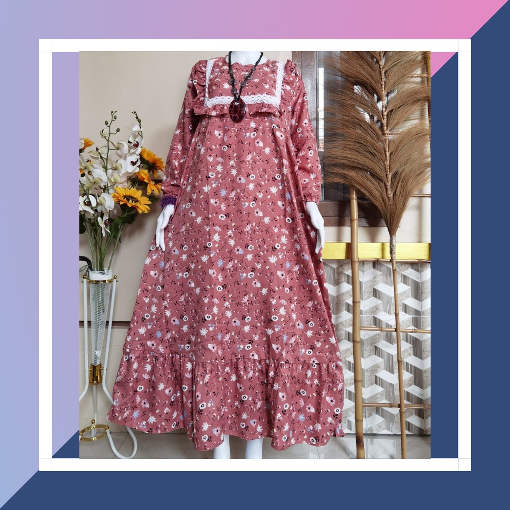 Gamis Baju Muslim Muslimah Kondangan Shakila Bunga Renda 3 Bahan Shakila Premium Mix Renda Busui Len