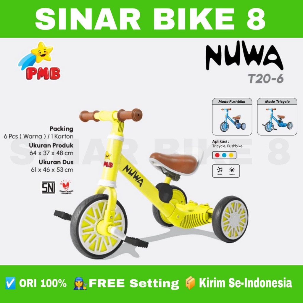 Sepeda Keseimbangan Anak Balance Bike 3 In 1 PMB NUWA T20-6 Push Bike