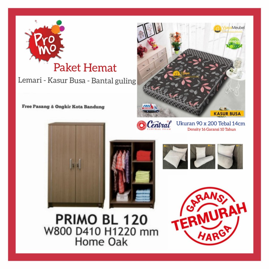 Paket Anak Kost Kasur Busa Central navicy & Lemari 2 pintu & Bantal