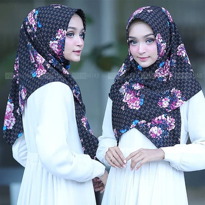 Unik Kerudung Segitiga Instant Motif Bunga Bulan / Eveline High Quality - Red Berkualitas