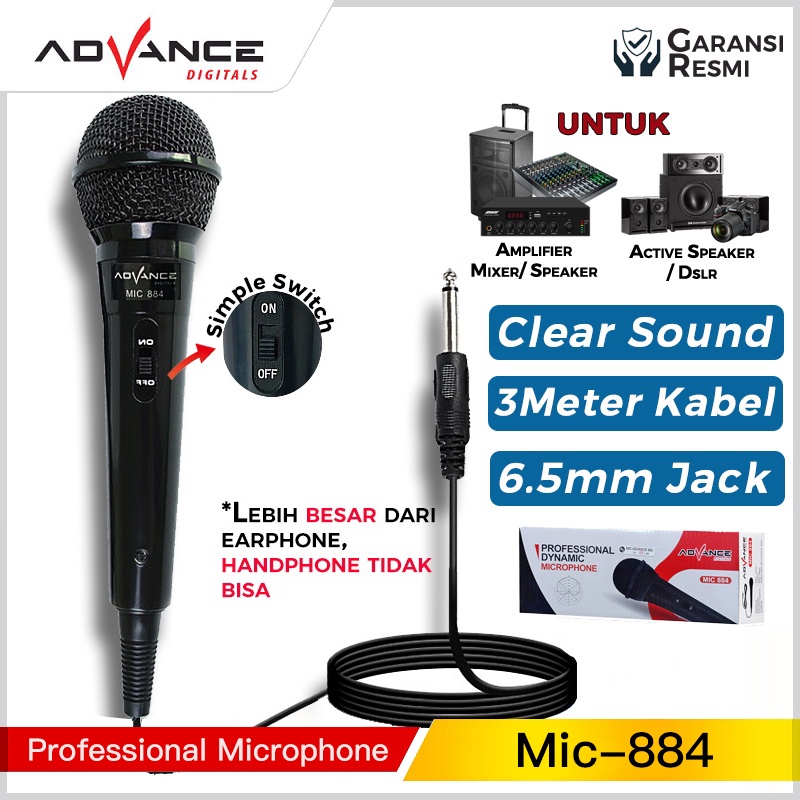 【READY STOCK】 Advance Mikrofon Murah MIC884 Dengan Kabel Mikrofon Dynamic Microphone Mic Karaoke Profesional Microphone Mikrophone