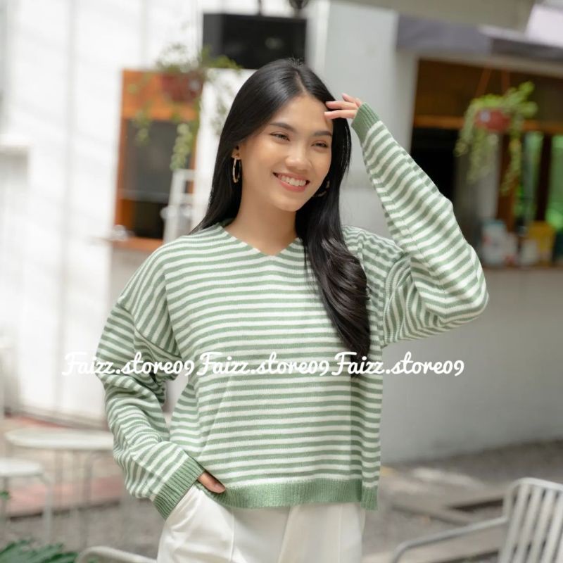 SWEATER RAJUT CROP STRIP/Garis garis CROP BLOUS ATASAN WANITA PREMIUM STORE09