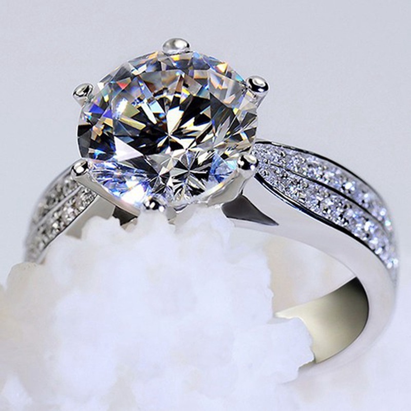 Cincin Berlian Enam Cabang Warna Silver Untuk Perhiasan Wanita