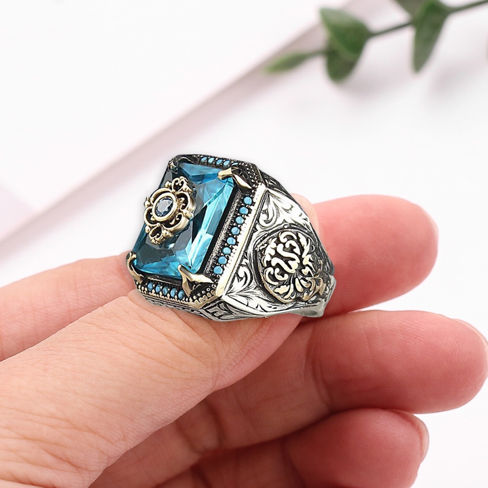 Cincin Handmade Gaya Vintage Turki Bahan Zirkon Warna Hitam Untuk Pria Muslim