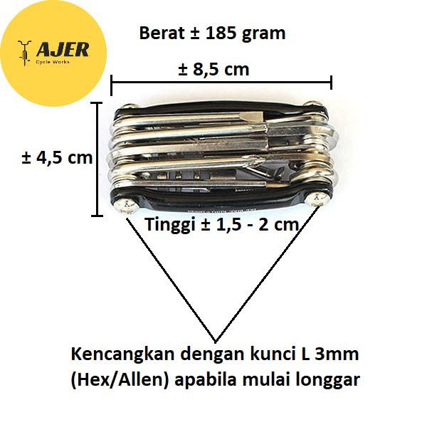 Kunci alat Multi tool kit Sepeda 11 in 1 ALLOY Portable set L lipat Pemotong Rantai Obeng Bintang