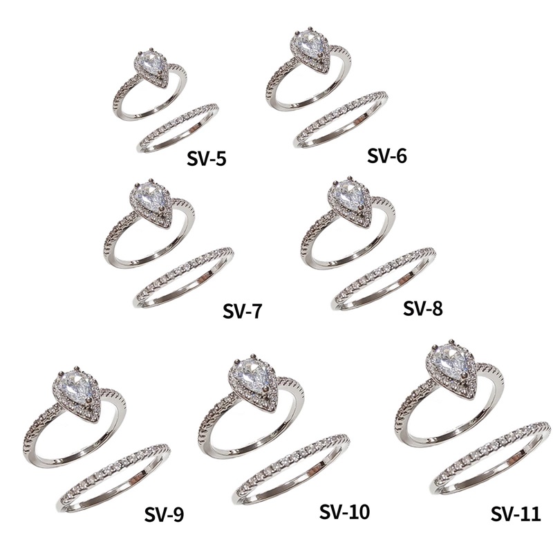 2pcs / Set Cincin Sterling Silver 925 Dengan Cubic Zirconia Untuk Wanita