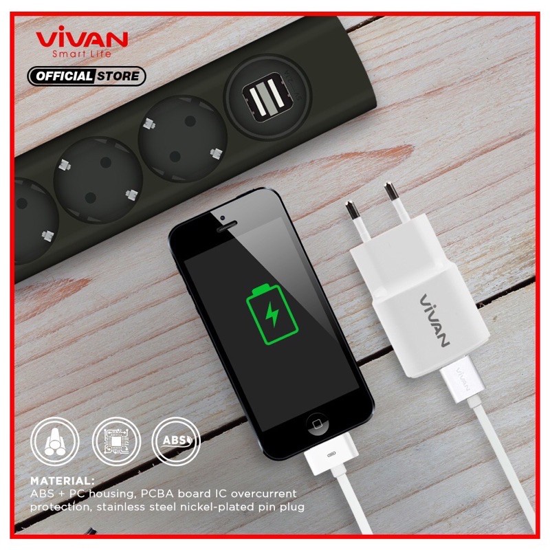 ORIGINAL CHARGER VIVAN POWER OVAL 2 2A Charger Vivan 2A fast charging Power Oval 2 / Kepala Charger Poweroval II