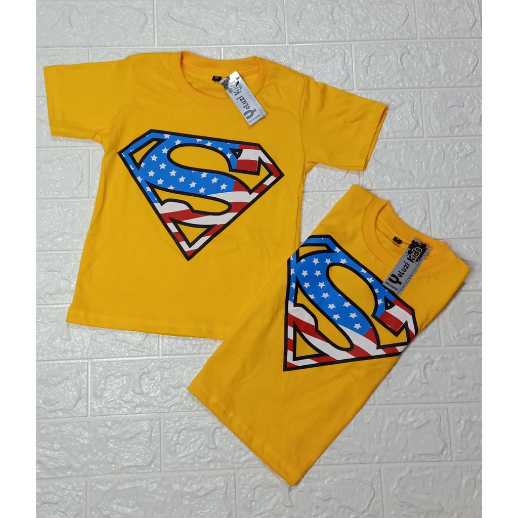 Kaos baju Atasan anak oblong karakter superman kuning yeluzi