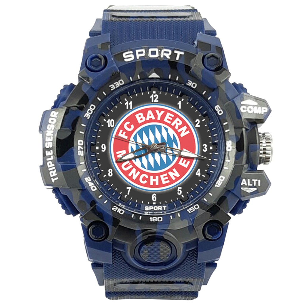 (ISTIMEWA BOSSQUE) JAM CUSTOM  BAYERN MUNCHEN STRAP ARMY - 5 Warna