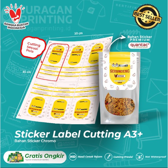 

Cetak Stiker Label Kemasan PREMIUM / Sticker Label Custom + Cutting Pola