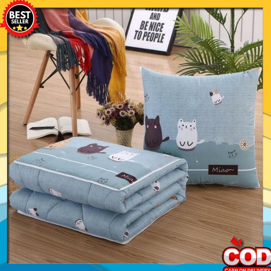 Selimut Bulu Halus Murah Slimut Motif Dewasa FB80 Bantal Selimut /Balmut/2 In One/Kh-001 - Biru Kuci