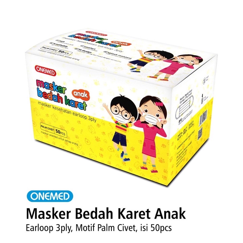 Masker Medis Karet Anak Motif Palm Civet OneMed Box Isi 50Pcs