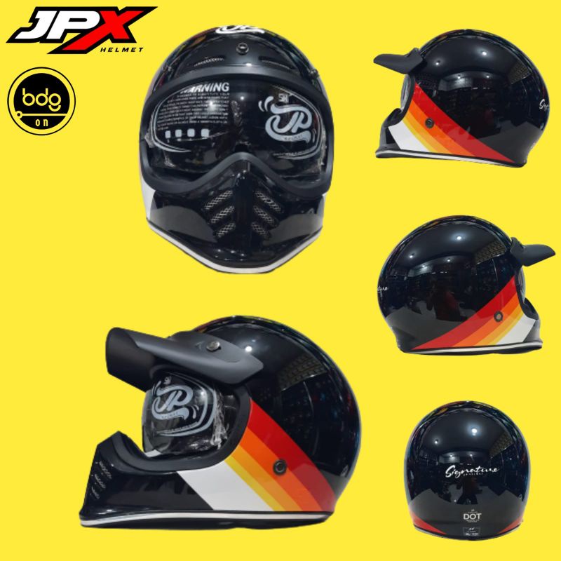 Jual Helm Cakil JP SIGNATURE Motif SG02 BLACK GLOSS Retro Full Face by