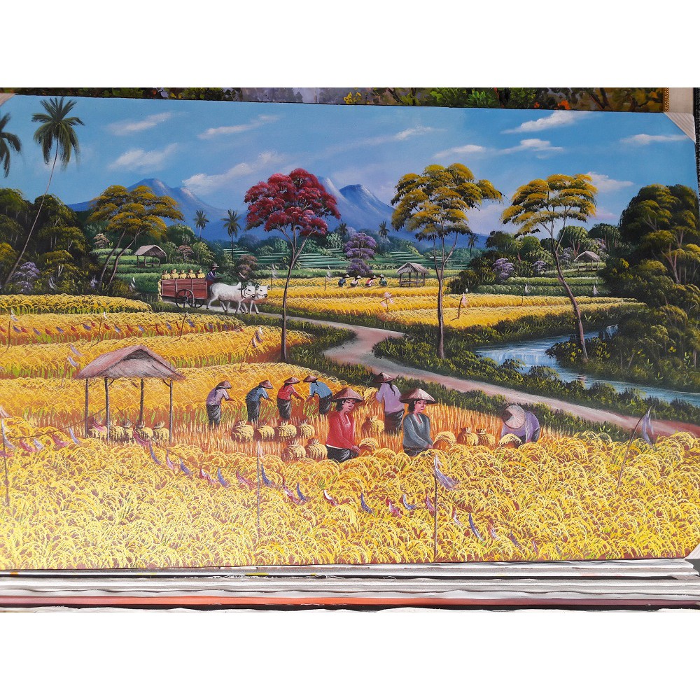 Lukisan Kanvas Kampung 2r 85x135cm Shopee Indonesia