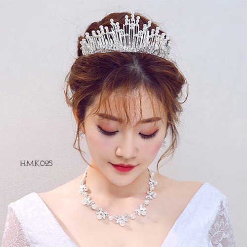 LENKA Aksesoris Pesta Pengantin Modern  Paket Crown Kalung Anting Wedding HMK025