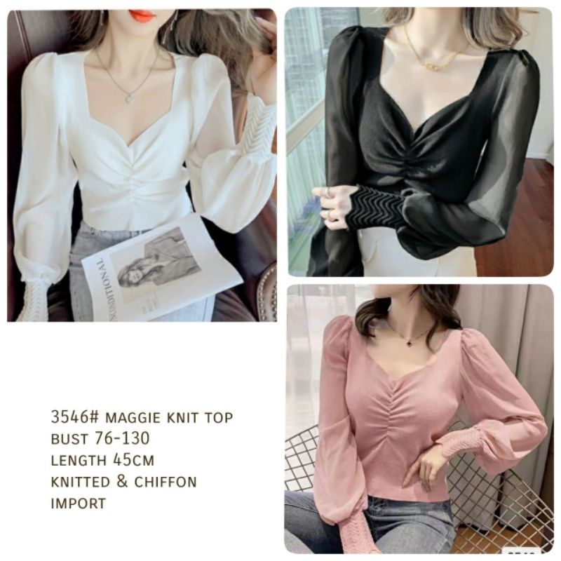 MDLV ~ 3546 Maggie Knit Top Women Knit Blouse Premium Blouse Import Atasan Rajut Lengan Panjang Fashion Import