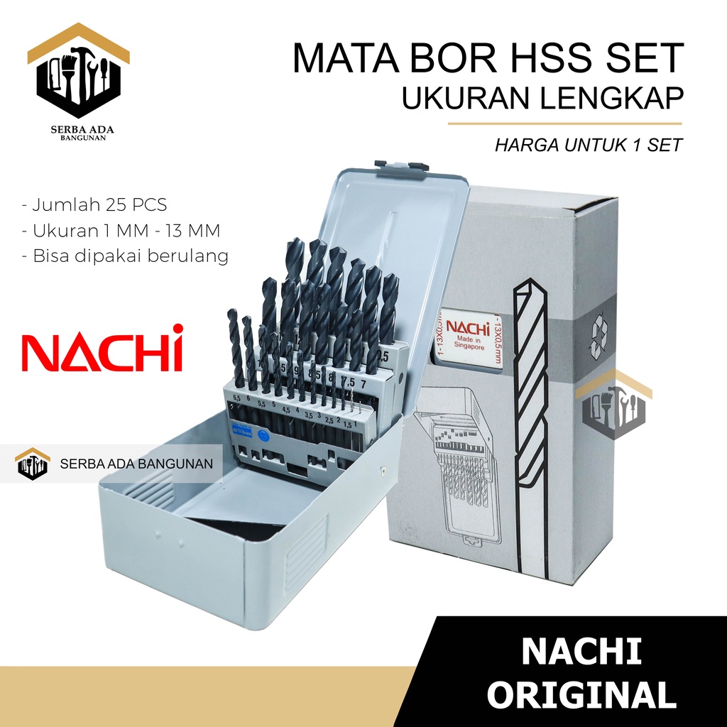 Mata Bor Nachi Original Set 1 - 13mm Komplit 25 pcs Mata Bor Besi High Quality