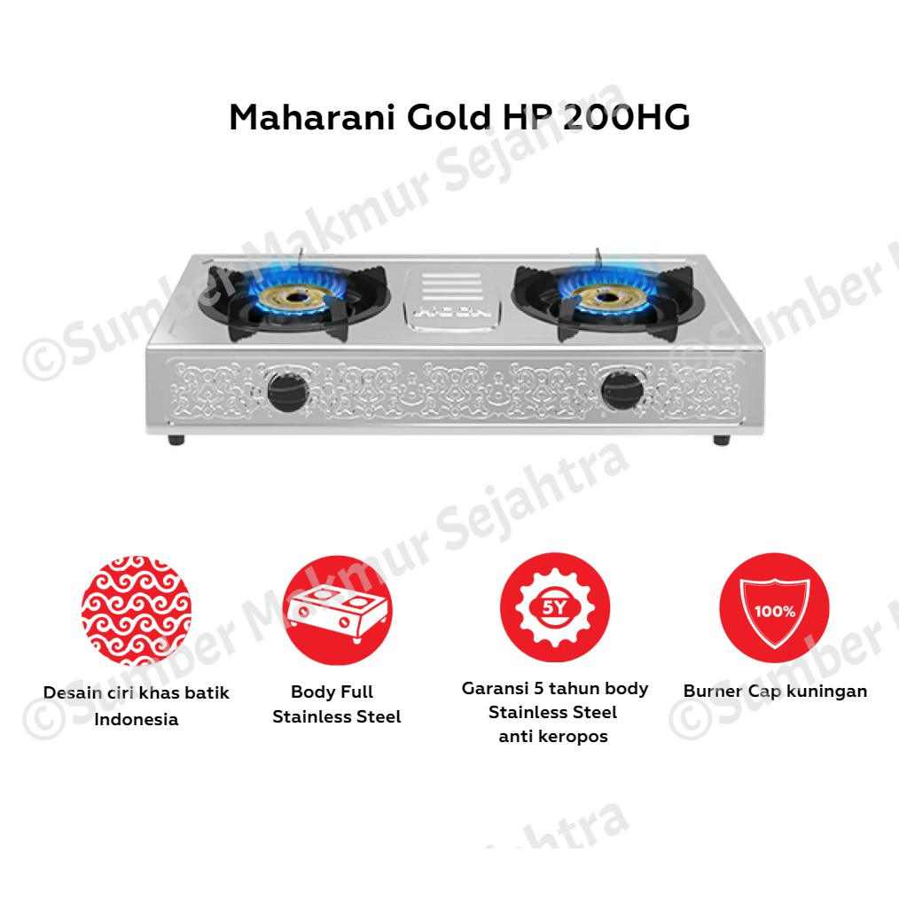 Hock Kompor Gas Stainless 2 tungku Maharani Gold - HP 200HG