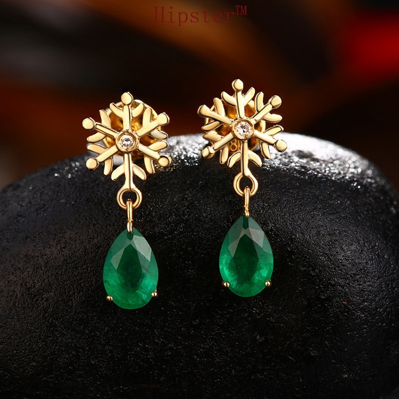 Hot Sale Light Luxury Natural Emerald Ear Studs