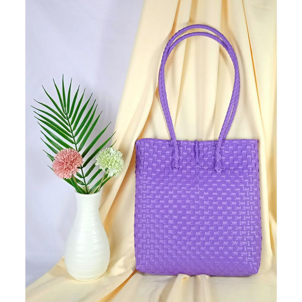 TOTE BAG TAS ANYAMAN JALI PREMIUM SIZE M WARNA UNGU