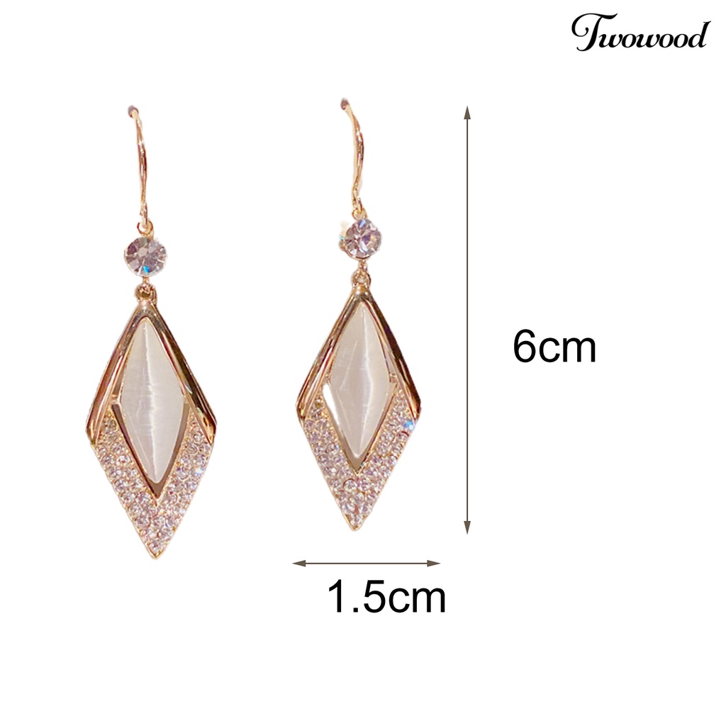 Twowood 1 Pair Rhinestone Shiny Drop Earrings Alloy Faux Opal Rhombus Pendant Hook Earrings Party Jewelry