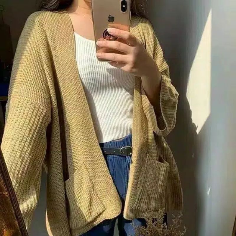 OVERSIZE LAVELLA PREMIUM CARDIGAN RAJUT TEBAL-Cream