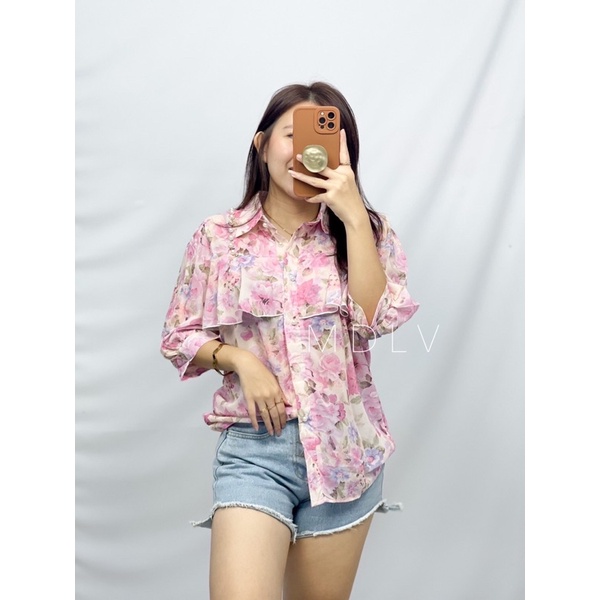 MDLV ~ 7842 Pdk Elinda Short Sleeve Floral Shirt Kemeja Bunga Korea Look Fashion import