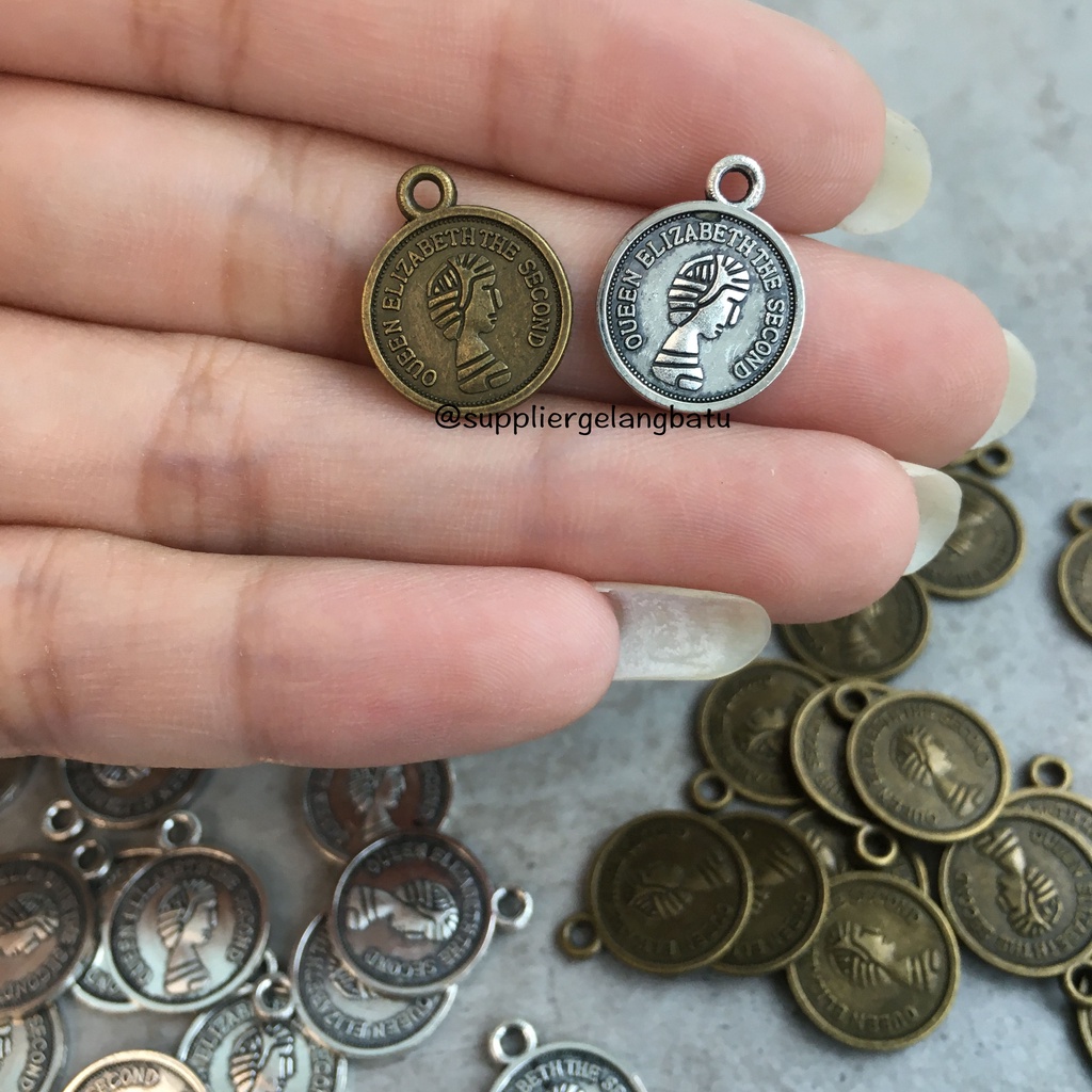 Aksesoris bandul koin charms logam coin SILVER bahan gelang kalung