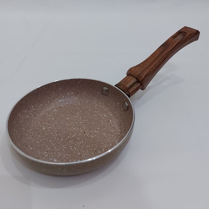 Wajan Fry Pan Teflon Anti Lengket Telur Mata Sapi Sunny Side Up VIERA Marble Aluminium 12CM - Beige