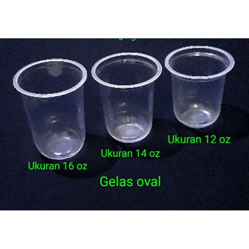 Gelas Oval, Gelas Plastik Oval 12oz, 14 oz, 16oz